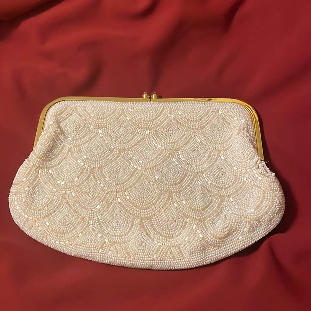 White beaded clutch.